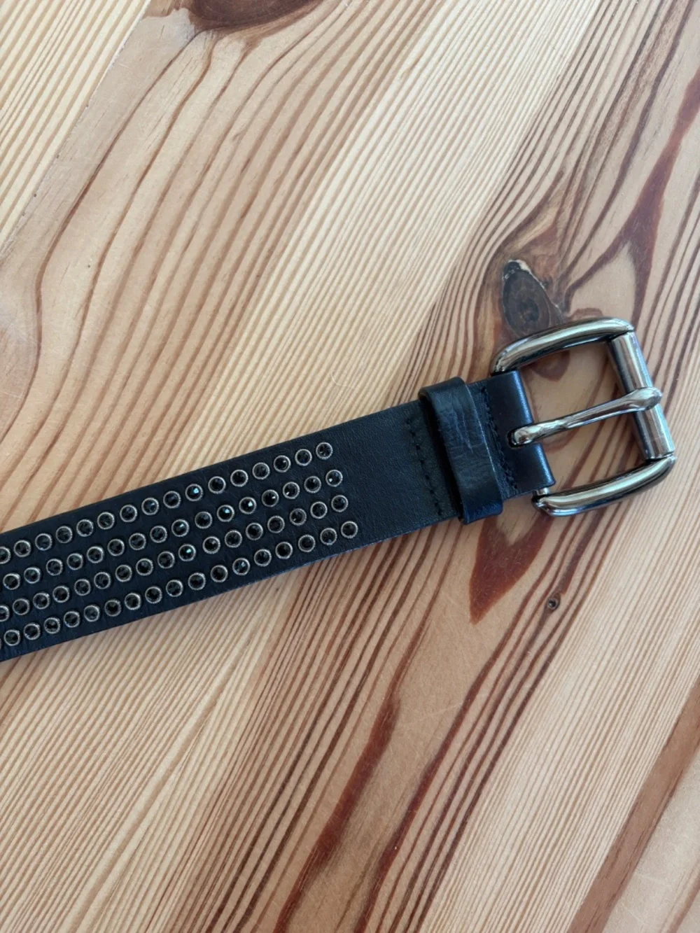 Streets Ahead Black Leather Studded Belt Silver Buckle Size S